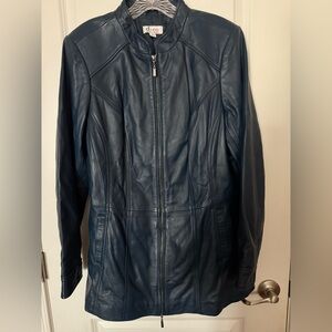Denim & Company Leather Jacket Dark Blue Women’s Size Large